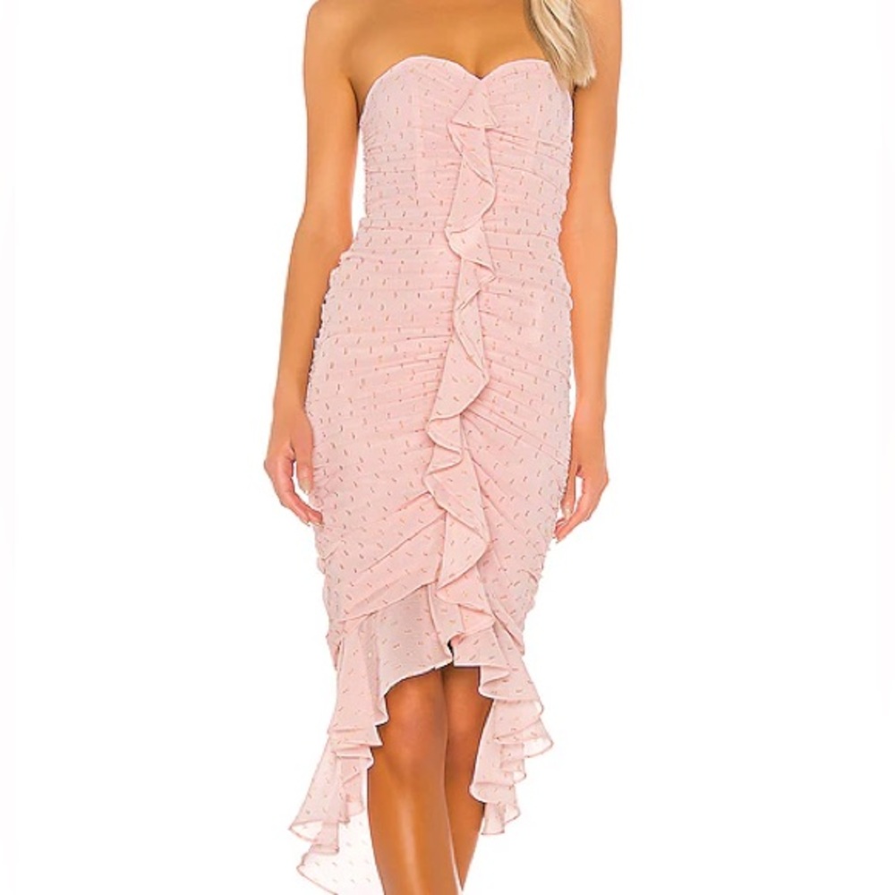 NWT Michael Costello x Revolve Vega Midi Dress Elegant Pink Strapless Dress